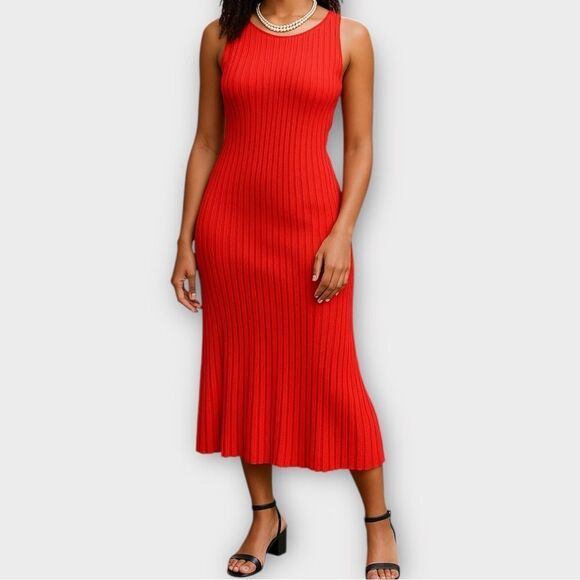 Cyrus Dresses & Skirts - Devotion by Cyrus Coral Res Ribbed Knit Midi Sheath Dress Size M